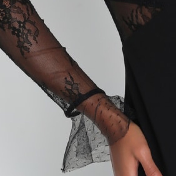 NWOT Lulu’s Bragging Rights Black Lace Long Sleeve Cutout Column Sexy Maxi Dress - Picture 7 of 12